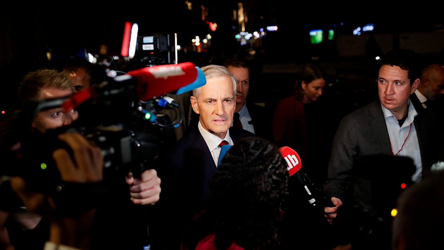 Labor leader Jonas Gahr Store makes his way to the Labor Party's election event in Folkets Hus in Oslo on September 13, 2021