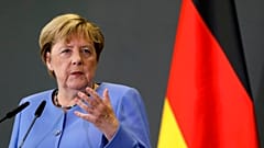 Angela Merkel lors d'une conférence avec Edi Rama à Tirana (Alabanie), le 14 septembre 2021.