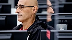 Salih Mustafa waits for the start of his trail at the Kosovo Specialist Chambers court in The Hague.