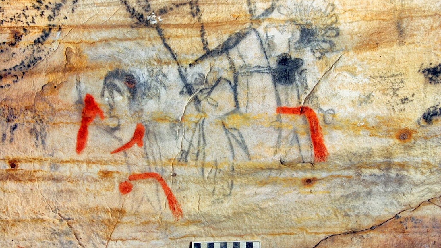 یکی از تصاویری که بر دیوارهای «غار تصویر» در میسوری نقش بسته است