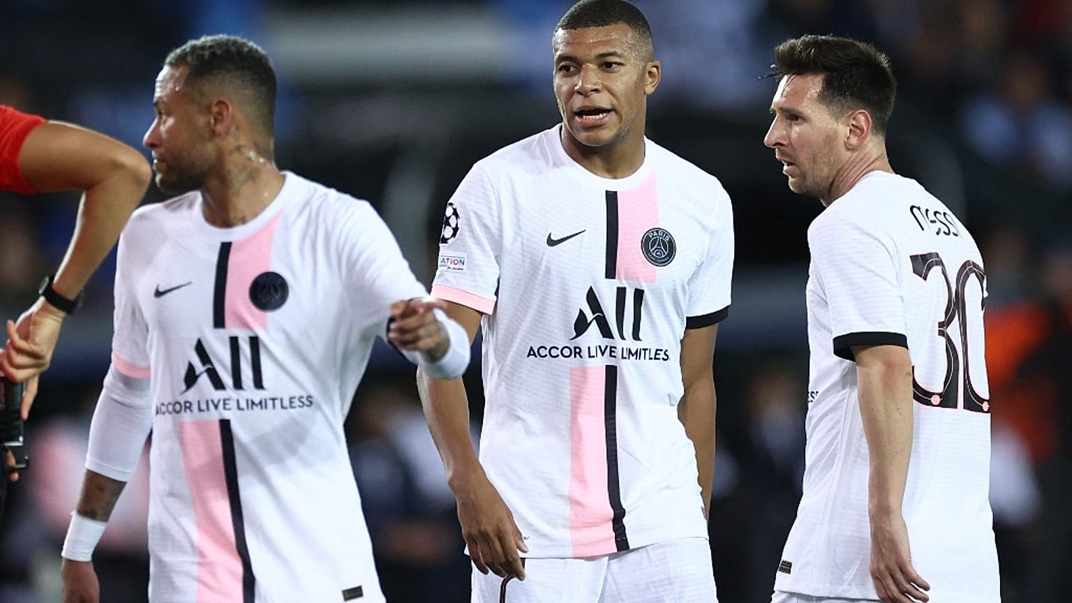 Neymar, Mbappe et Messi, à Brugges, le 15 septembre 2021