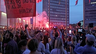 Protesters gathered near parliament in Ljubljana on Wednesday.