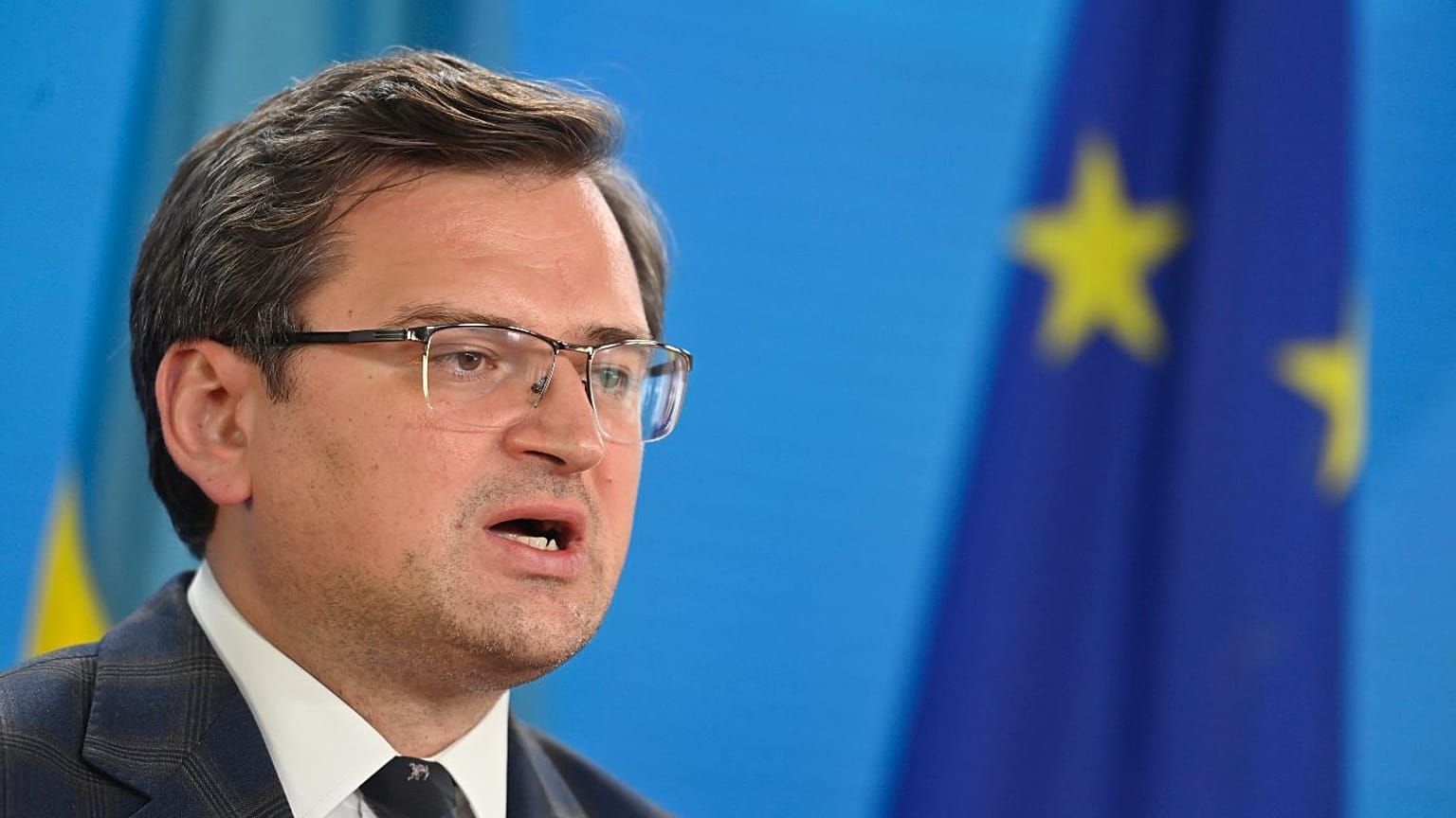 Ukraine's Foreign Minister Dmytro Kuleba speaks during a press conference in Berlin in June.