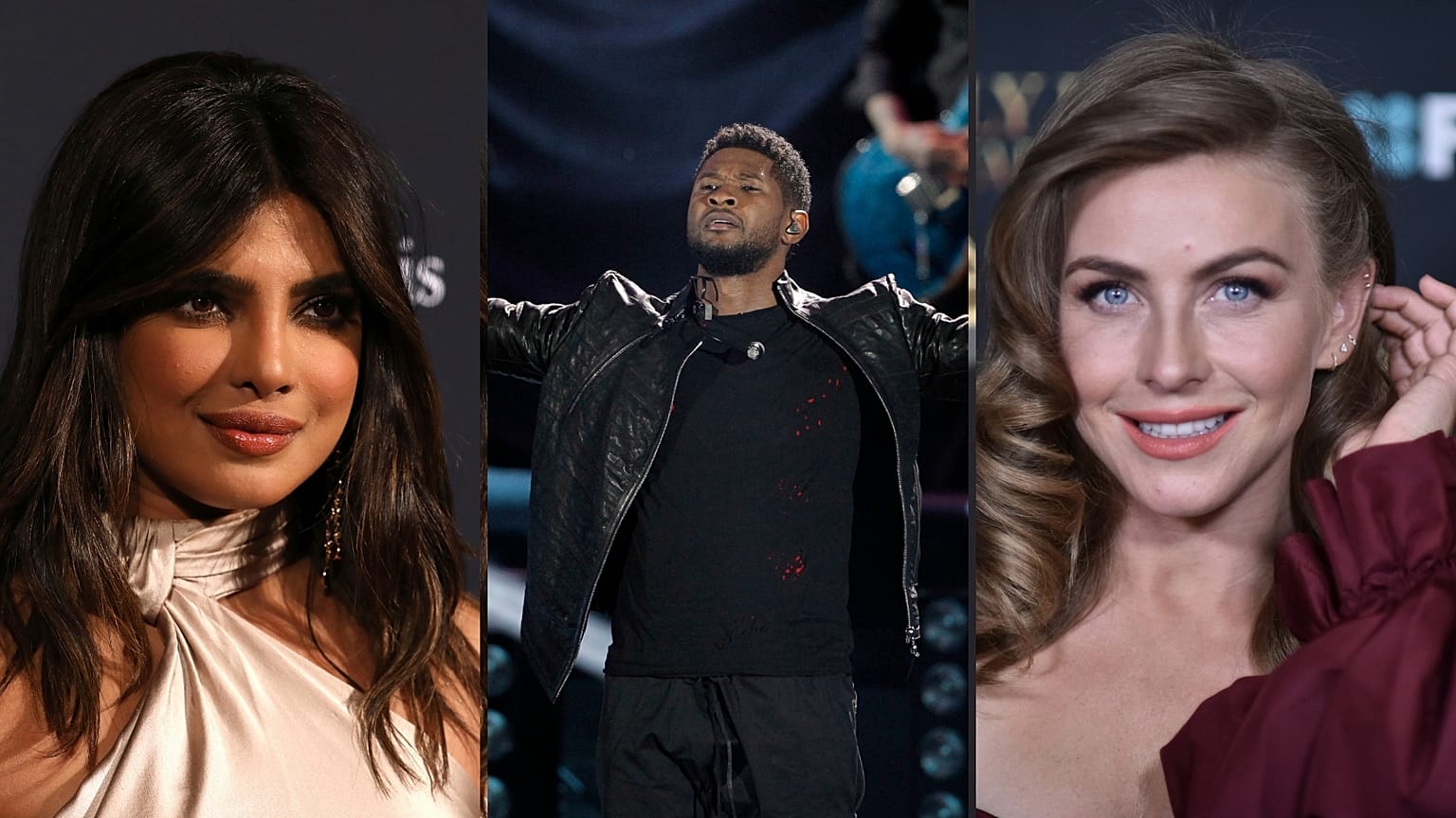 Pictures of the three hosts, Priyanka Chopra, Usher, and Julianne Hough.