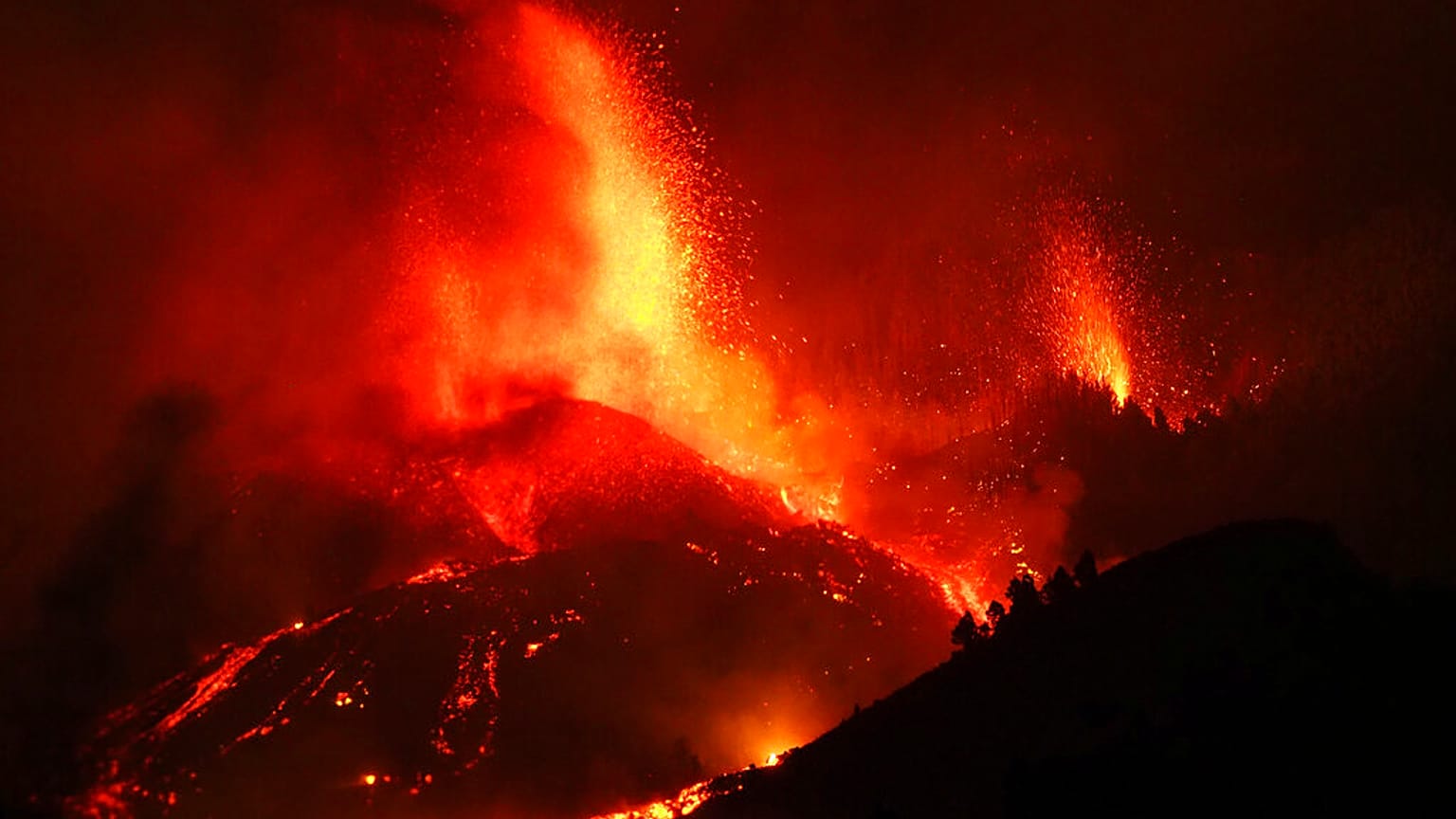 Lava flows from an eruption of a volcano near El Paso on the island of La Palma in the Canaries, Spain,