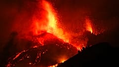 Lava flows from an eruption of a volcano near El Paso on the island of La Palma in the Canaries, Spain,