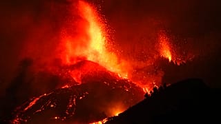 Lava flows from an eruption of a volcano near El Paso on the island of La Palma in the Canaries, Spain,