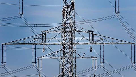A high power electricity pylon in Moers, Germany