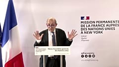 Jean-Yves Le Drian en una rueda de prensa en Nueva York, el 20 de septiembre de 2021