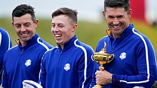 Le capitaine de la sélection européenne Padraig Harrington (à droite), à trois jours du début de la Ryder Cup - Sheboygan, Wisconsin, le 21/09/2021
