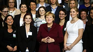 La chancelière après une conférence avec des femmes dirigeantes à Berlin, le 19 octobre 2016.