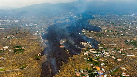 Coulée de lave du volcan Cumbre Vieja sur l'île de La Palma (archipel espagnol des Canaries), le 21/09/2021
