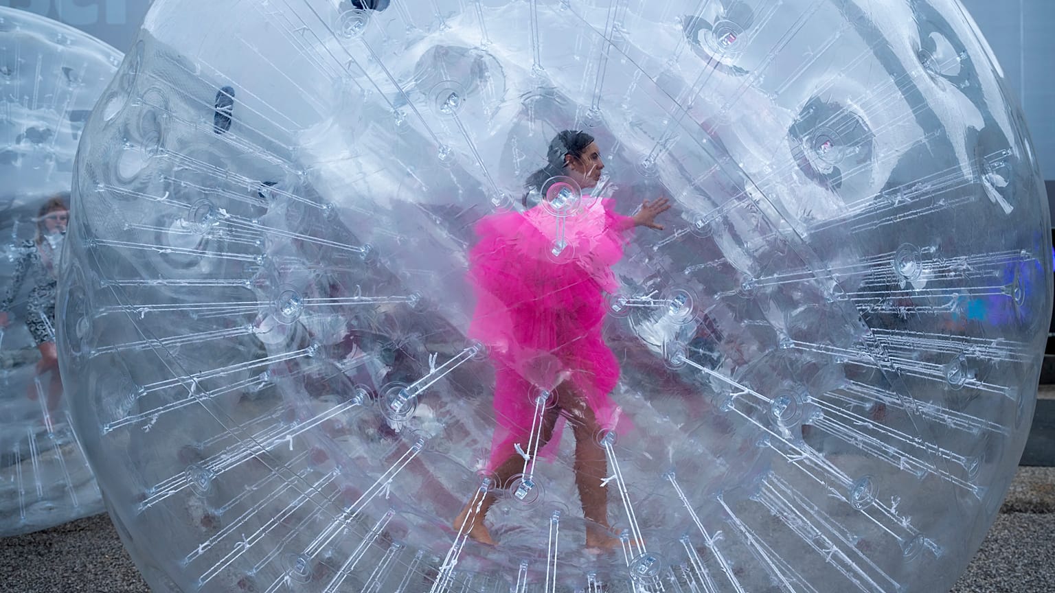 The performance TEARS (2021) by British artist Monster Chetwynd is displayed at the show Art Basel