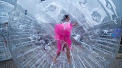 The performance TEARS (2021) by British artist Monster Chetwynd is displayed at the show Art Basel