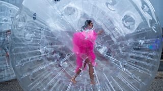 The performance TEARS (2021) by British artist Monster Chetwynd is displayed at the show Art Basel
