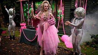 Daisy the Drag Queen Gardener performs at the Chelsea RHS Flower Show in London, Monday, Sept. 20, 2021.