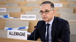 وزير الخارجية الألماني هايكو ماس يلقي كلمة خلال جلسة لمجلس حقوق الإنسان التابع للأمم المتحدة في جنيف، 13 سبتمبر 2021