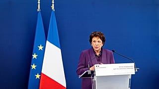 Roselyne Bachelot delivers a speech before unveiling a painting by Spanish painter Pablo Picasso "Enfant a la sucette assis sous une chaise" at the Picasso Museum, Sept 2021