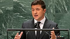 Ukraine President Volodymyr Zelenskyy speaks at the United Nations General Assembly.