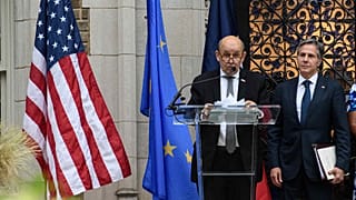 وزير الخارجية الفرنسي جان إيف لو دريان ووزير الخارجية الأمريكي أنتوني بلينكين في واشنطن العاصمة، 14 يوليو. 2021