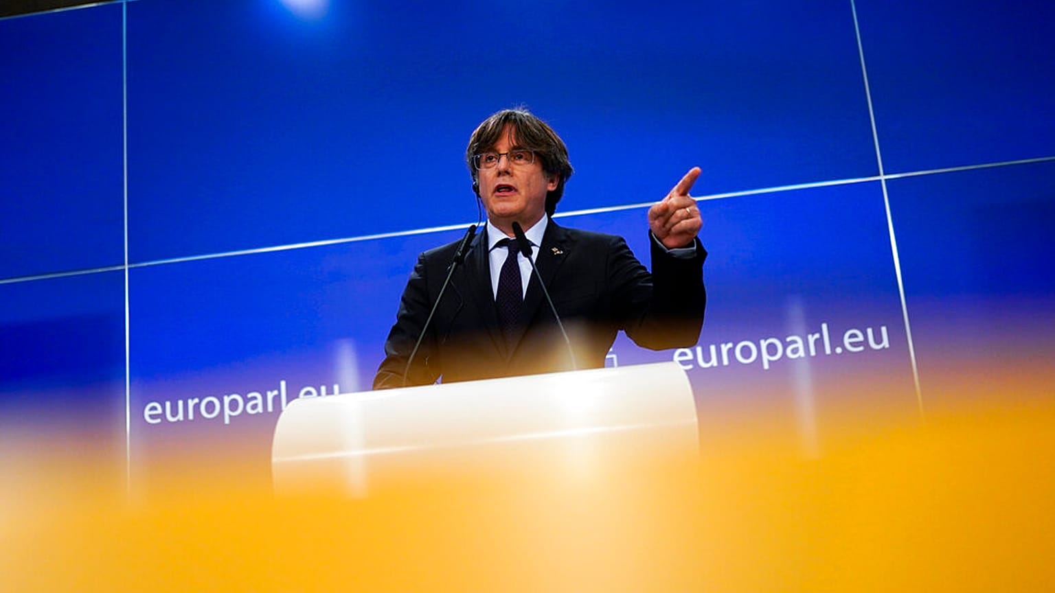 Carles Puigdemont en conférence de presse à Bruxelles, le 9 mars 2021