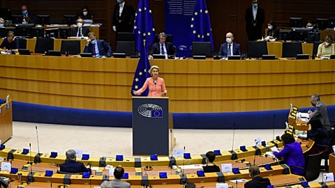 EU Commission president Ursula von der Leyen during a plenary session at the European Union Parliament in Brussels on September 16, 2020.