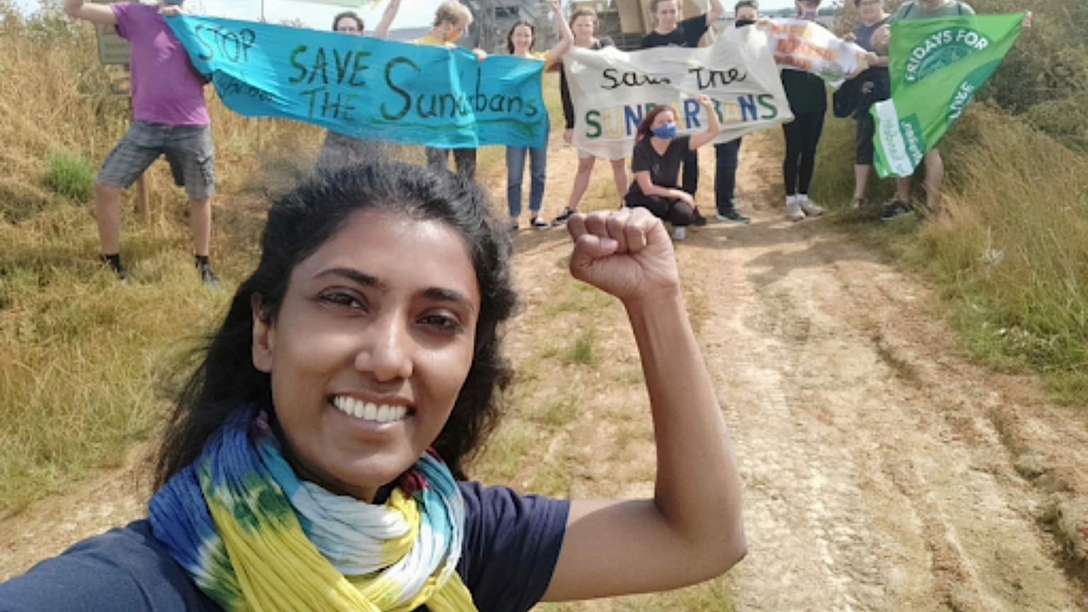 Tonny Nowshin takes part in the campaign to save the Sundarbans, at a protest near the Grazweiler coal mine, North Rhine-Westphalia ,Germany, July 2020