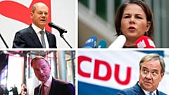De haut en bas, de gauche à droite : Olaf Scholz (SPD), Annalena Baerbock (les Verts), Christian Lindner (libéraux), Armin Laschet (CDU)