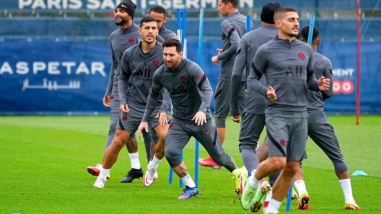 Les joueurs du PSG à l'entraînement, le 27 septembre 2021, Saint Germain en Laye, France