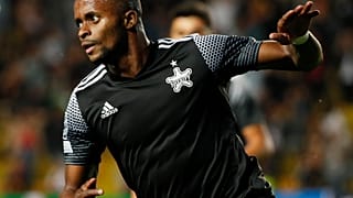 Sheriff Tiraspol's Momo Yansane celebrates scoring their second goal in a Champions League game versus Shakhtar Donetsk