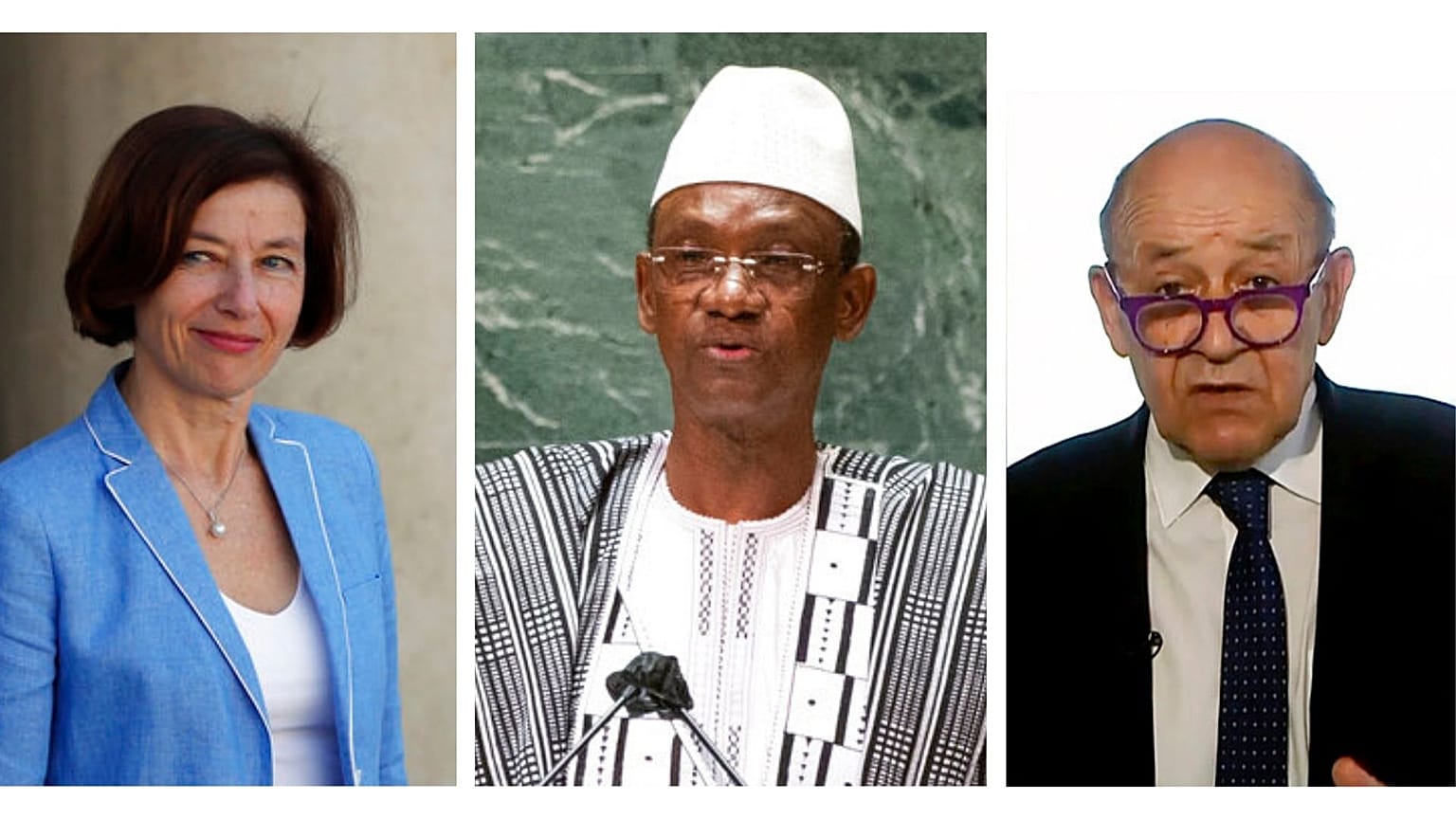 de gauche à droite : Florence Parly, Choguel Maïga, Jean-Yves Le Drian