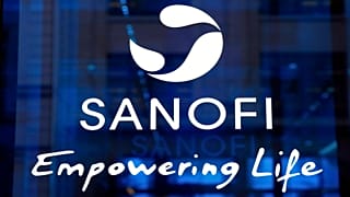 The logo of French drug maker Sanofi is picture at the company's headquarters, in Paris.