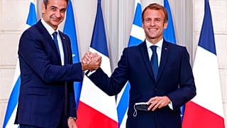 Emmanuel Macron et Kyriakos Mitsotakis le 28 septembre 2021