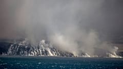 Lava reaching the Atlantic Ocean off the Canary Islands. 