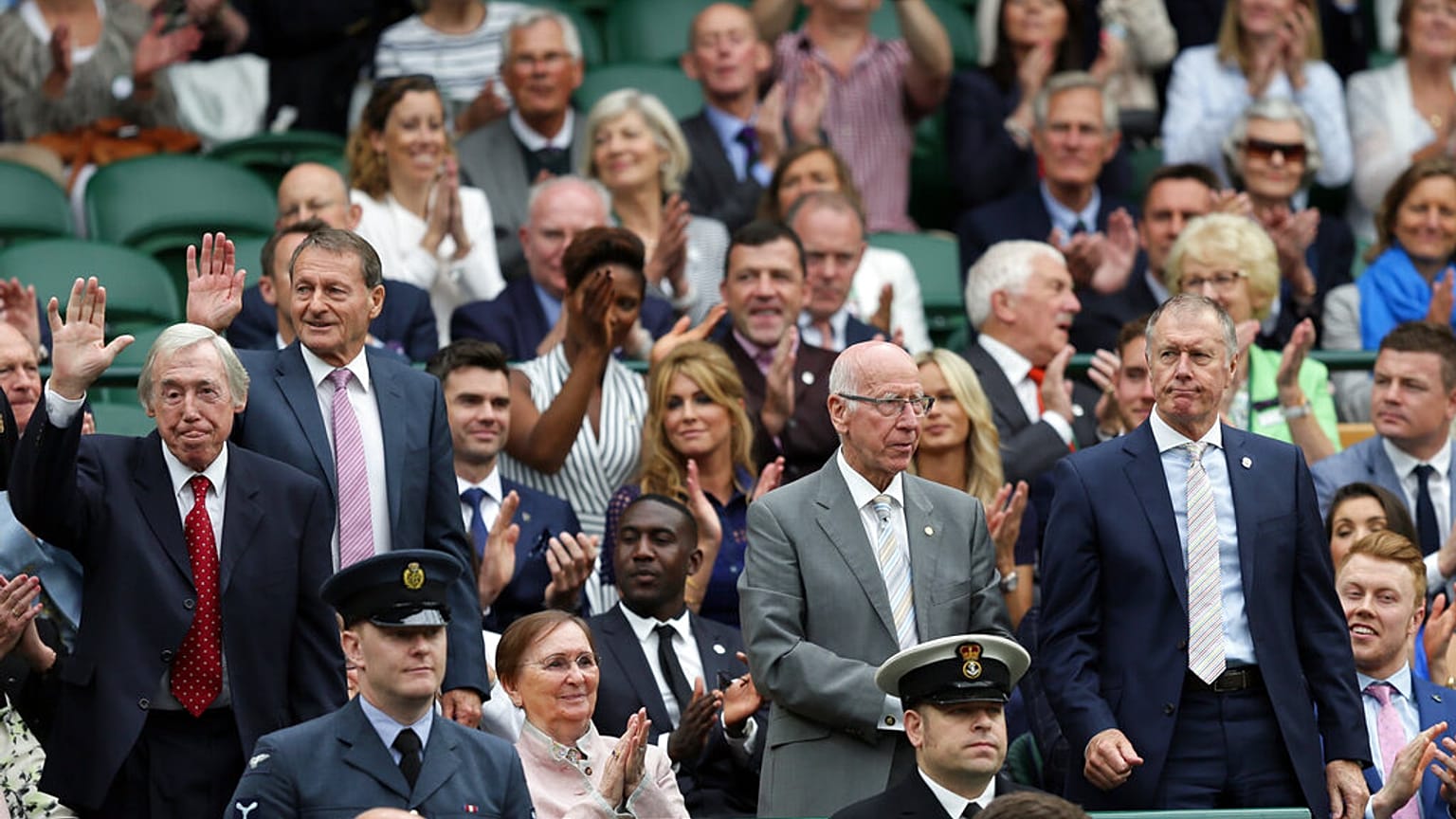 1966 world cup winners, from left, Gordon Banks, Roger Hunt, Sir Bobby Charlton and Sir Geoff Hurst receive applause as they take their seats in the Royal Box during day six o