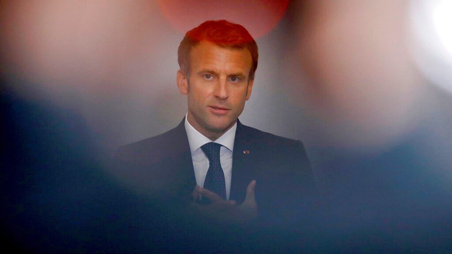 French President Emmanuel Macron in Paris, Tuesday, Sept. 28, 2021 Gonzalo Fuentes/Pool Photo via AP)