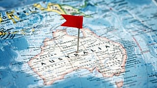 Map of Australia with a pin in it.