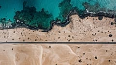 Ocean road from above. Fuerteventura, Canary Islands, Spain.