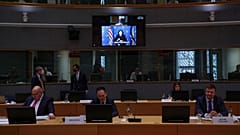 الممثلة التجارية الأمريكية كاثرين تاي، تتحدث خلال اجتماع وزراء التجارة الخارجية الأوروبية في مقر المجلس الأوروبي في بروكسل.