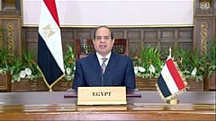 الرئيس المصري عبد الفتاح السيسي في رسالة مسجلة تم بثها خلال الجمعية العامة للأمم المتحدة، في مقر الأمم المتحدة في نيويورك، الاثنين 20 سبتمبر 2021