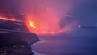 Lava from a volcano reaches the sea on the Canary island of La Palma, Spain, Sept. 29, 2021.