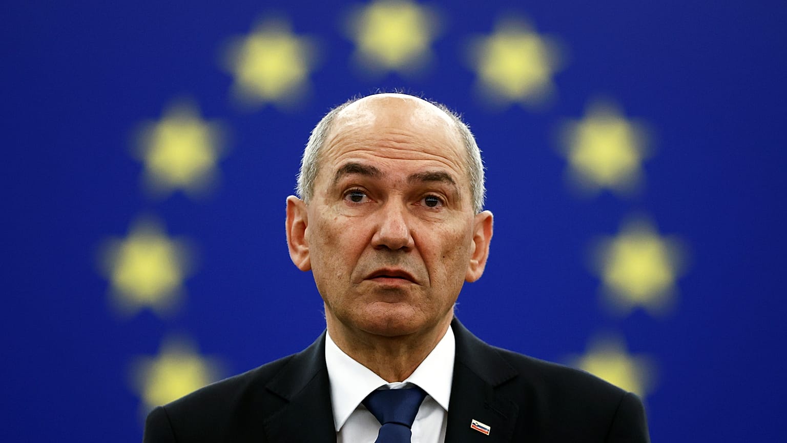 Slovenian Prime Minister Janez Jansa attends the presentation of the Slovenian Presidency in July.