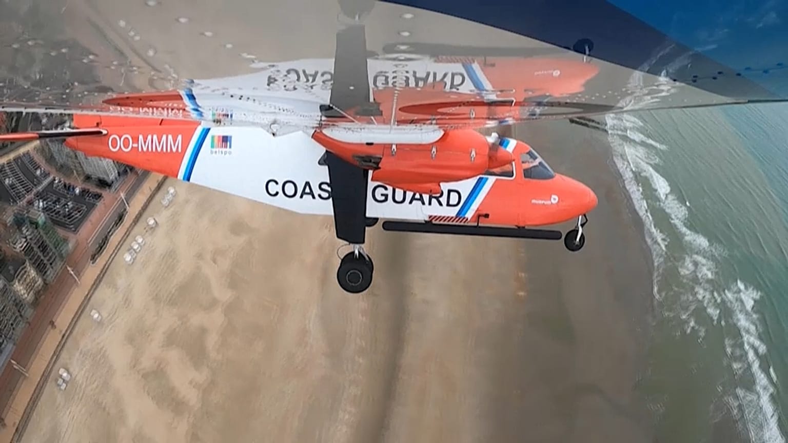Sniffer plane flying over the beach of Ostend 