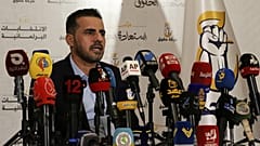   حسين مؤنس، رئيس حركة حقوق في مؤتمر صحفي في العاصمة العراقية بغداد،  2 تشرين الأول / أكتوبر 2021