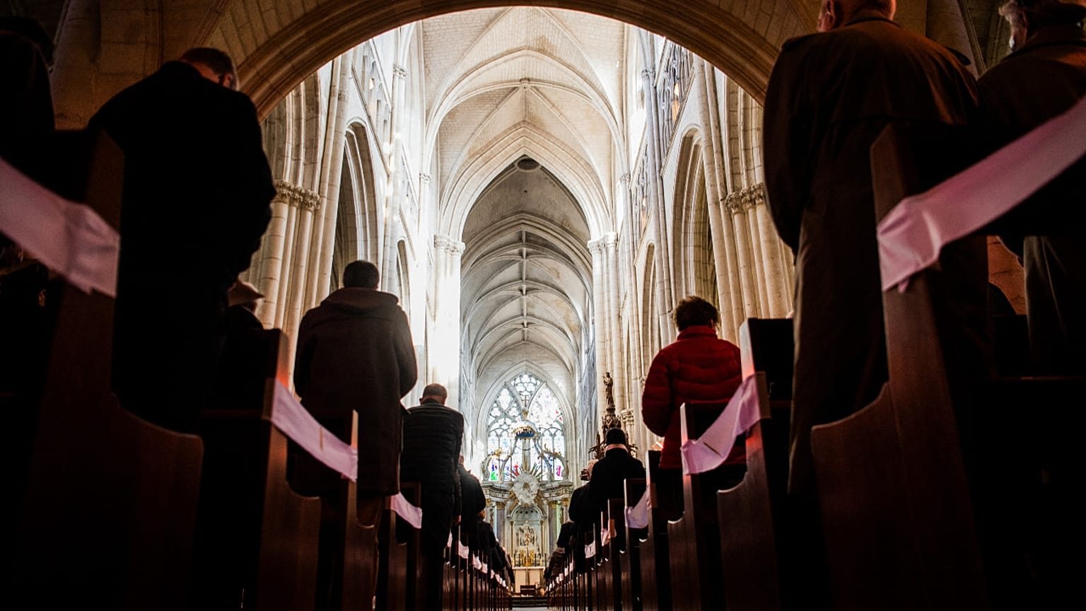 A mass in the Cathedral of Lucon, western France, on March 14, 2021, organised after a ceremony in tribute to child victims of sexual abuse by priests.