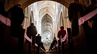 A mass in the Cathedral of Lucon, western France, on March 14, 2021, organised after a ceremony in tribute to child victims of sexual abuse by priests.