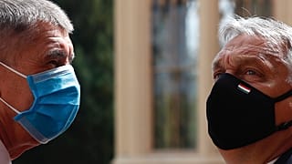 Andrej Babiš és Orbán Viktor 2020-ban a Csehországban megtartott V4-csúcson