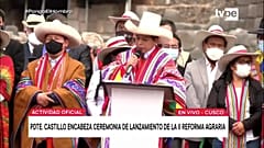 Pedro Castillo, presidente de Perú, en Cusco, en el lanzamiento de la segunda reforma agraria