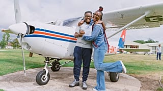 A Fantasy Wings student with his mother after a trial flight
