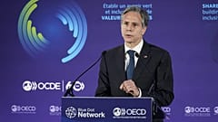 Secretary of State Antony Blinken speaks during a Blue Dot Network Discussion at the OECD Ministerial Council Meeting on October 5, 2021, in Paris.